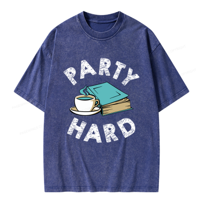 Pagewings Party Hard Bookish Unisex Washed T-shirt