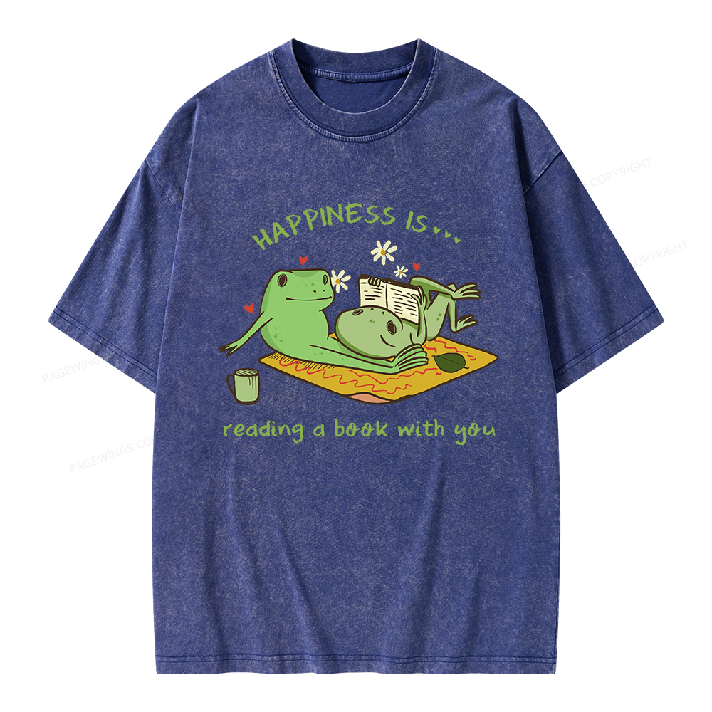 Pagewings Happiness Is Reading A Book With You Unisex Washed T-shirt