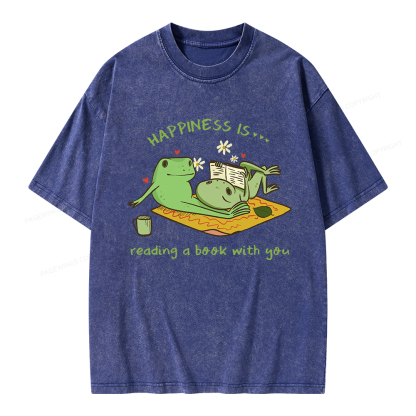 Pagewings Happiness Is Reading A Book With You Unisex Washed T-shirt