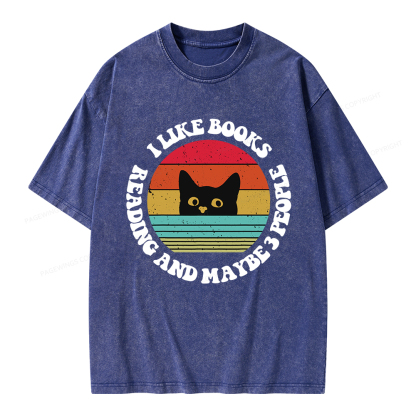 Pagewings I Like Books Reading And Maybe 3 People Unisex Washed T-shirt