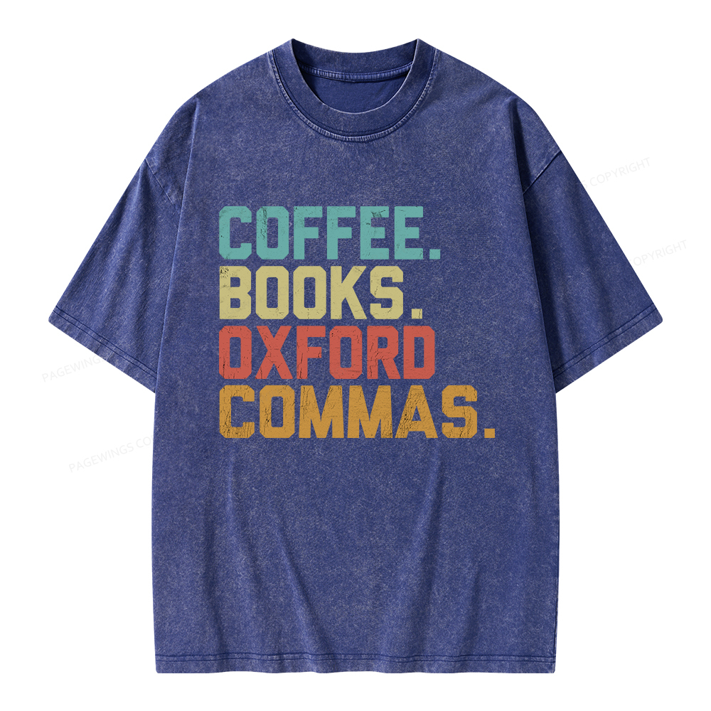 Pagewings Coffee Books Oxford Commas Unisex Washed T-shirt