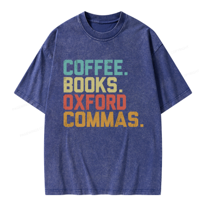 Pagewings Coffee Books Oxford Commas Unisex Washed T-shirt