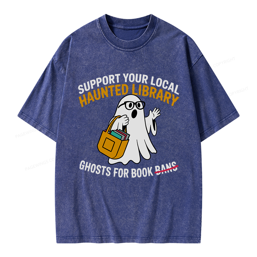 Pagewings Ghosts For Book Bans Unisex Washed T-shirt