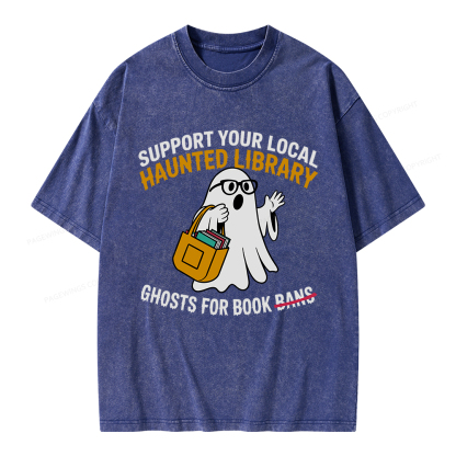 Pagewings Ghosts For Book Bans Unisex Washed T-shirt