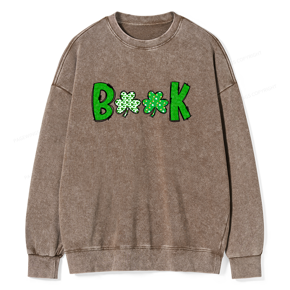 Shamrock Book St Patricks Day Unisex Washed Sweatshirt