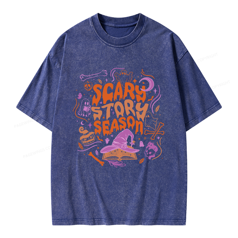 Pagewings Scary Story Season Unisex Washed T-shirt