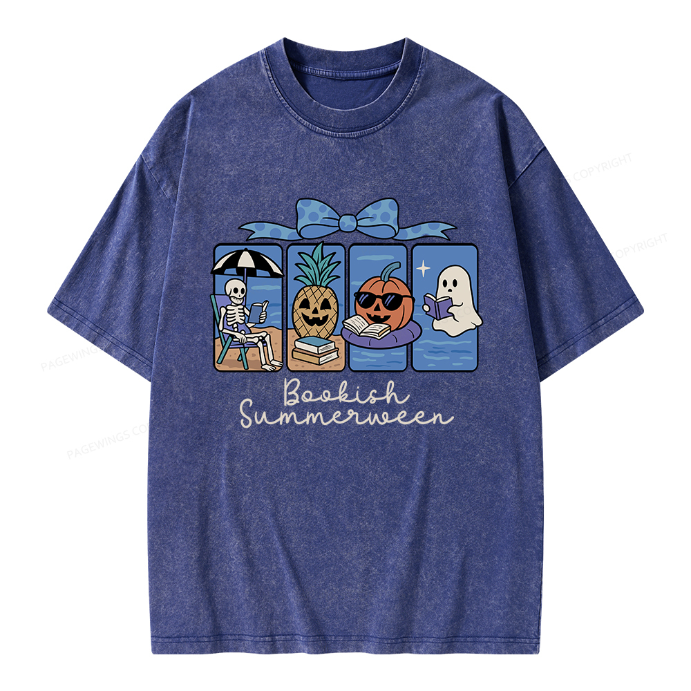 Pagewings Bookish Summerween Unisex Washed T-shirt
