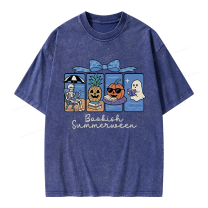 Pagewings Bookish Summerween Unisex Washed T-shirt