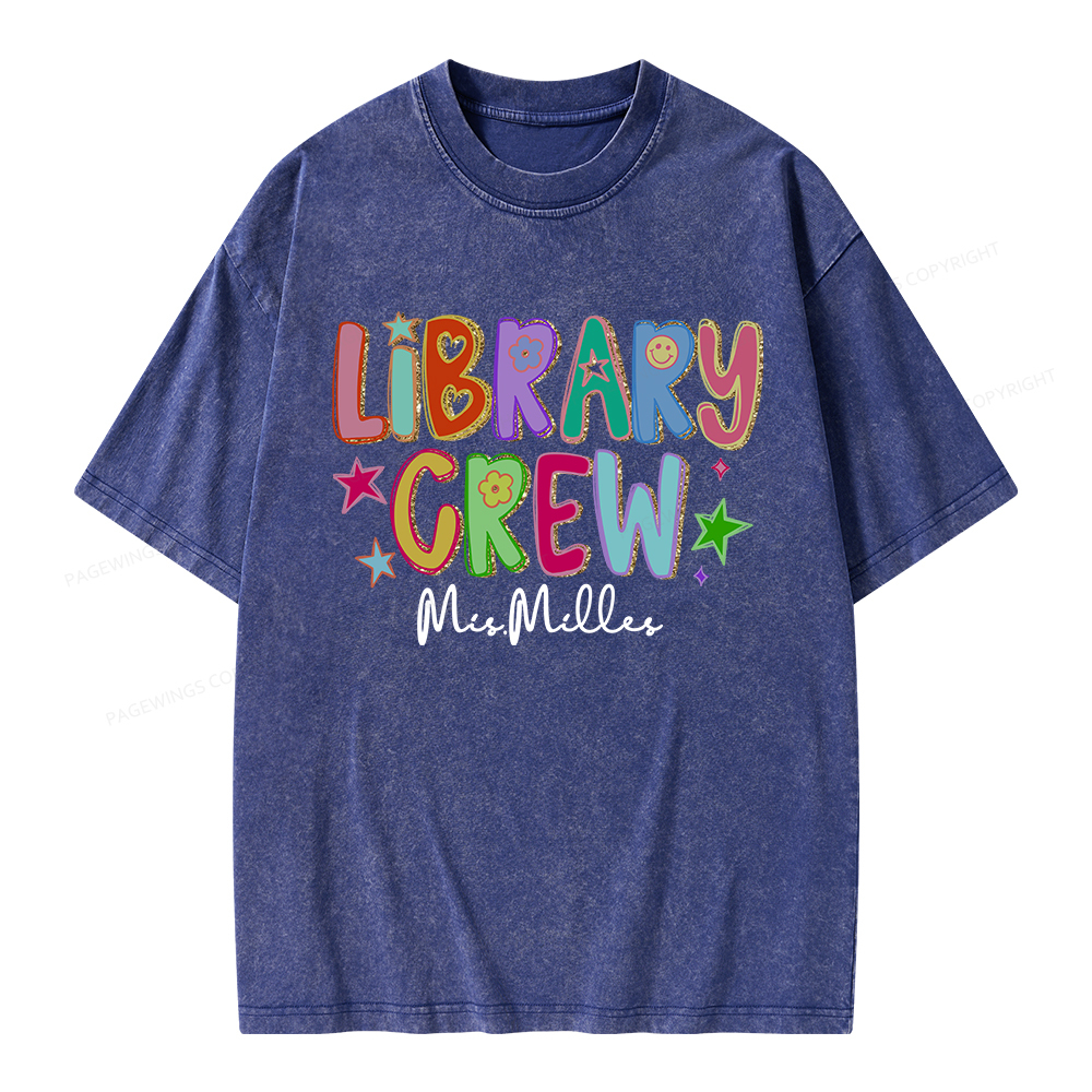 Pagewings Personalized Name Library Crew  Unisex Washed T-shirt