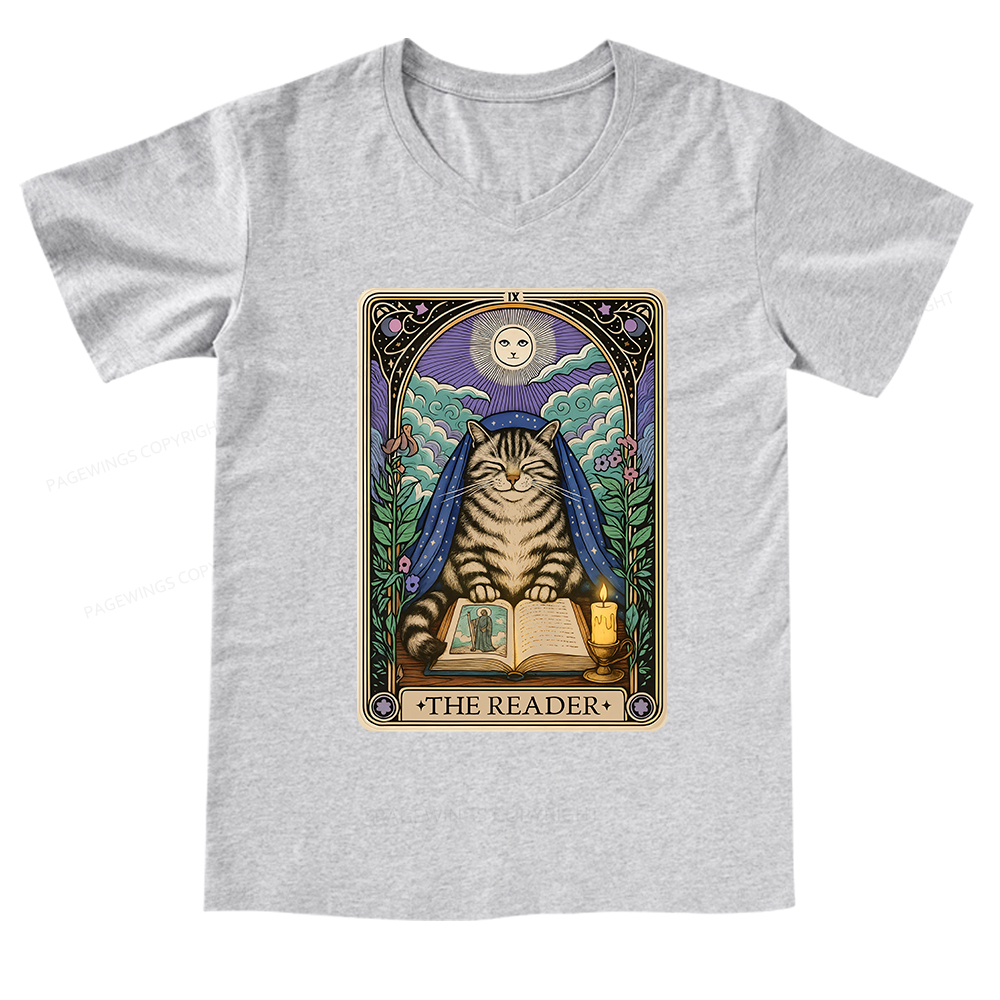 Pagewings The Reader Cat Tarot Cards V-neck T-shirt