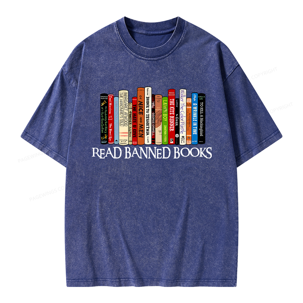Pagewings Read Banned Books Unisex Washed T-shirt