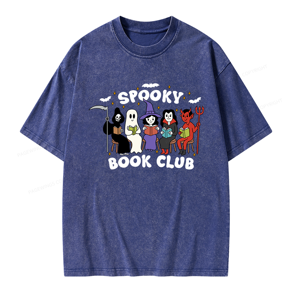 Pagewings Spooky Book Club Halloween Unisex Washed T-shirt