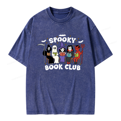 Pagewings Spooky Book Club Halloween Unisex Washed T-shirt
