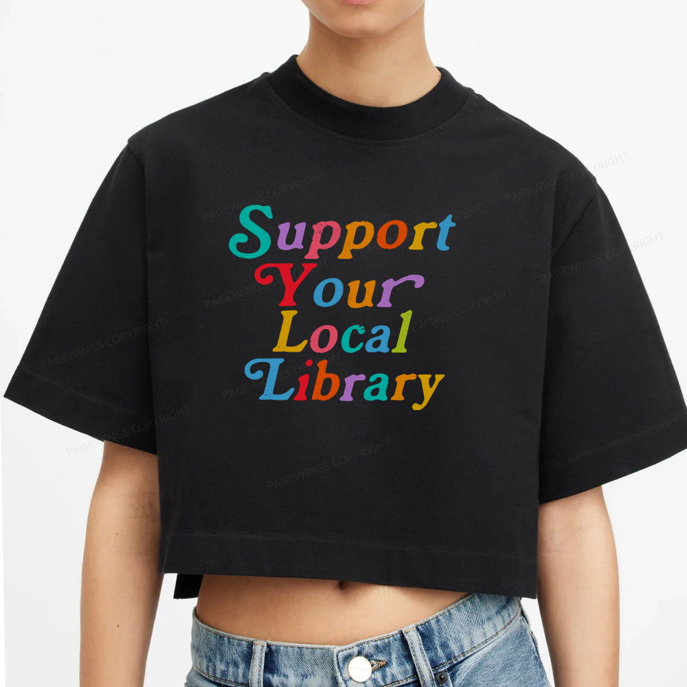 Pagewings Support Your Local Library Women Crop Tops