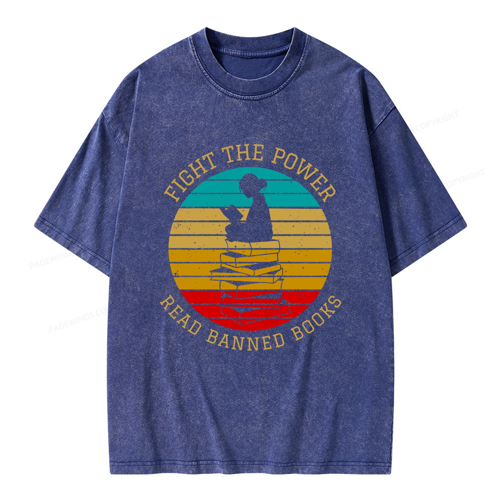 Pagewings Fight The Power Read Banned Books Unisex Washed T-shirt