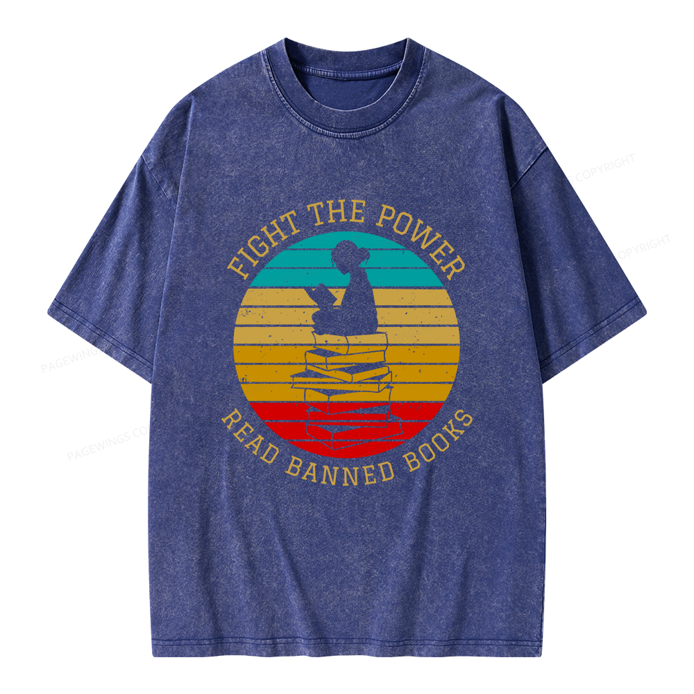 Pagewings Fight The Power Read Banned Books Unisex Washed T-shirt