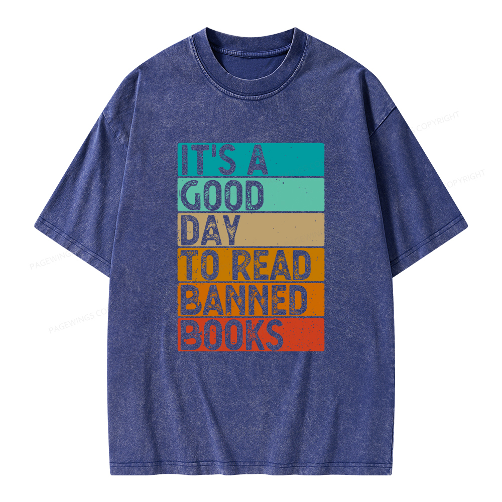 Pagewings It’s A Good Day To Read Banned Books Unisex Washed T-shirt