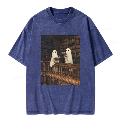 Pagewings Ghost Reading Unisex Washed T-shirt
