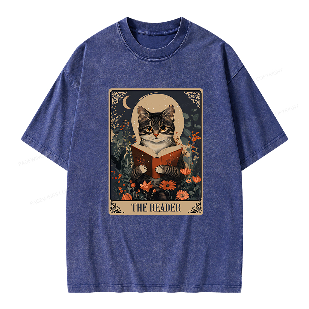 Pagewings The Reader Tarot Card Cat Unisex Washed T-shirt