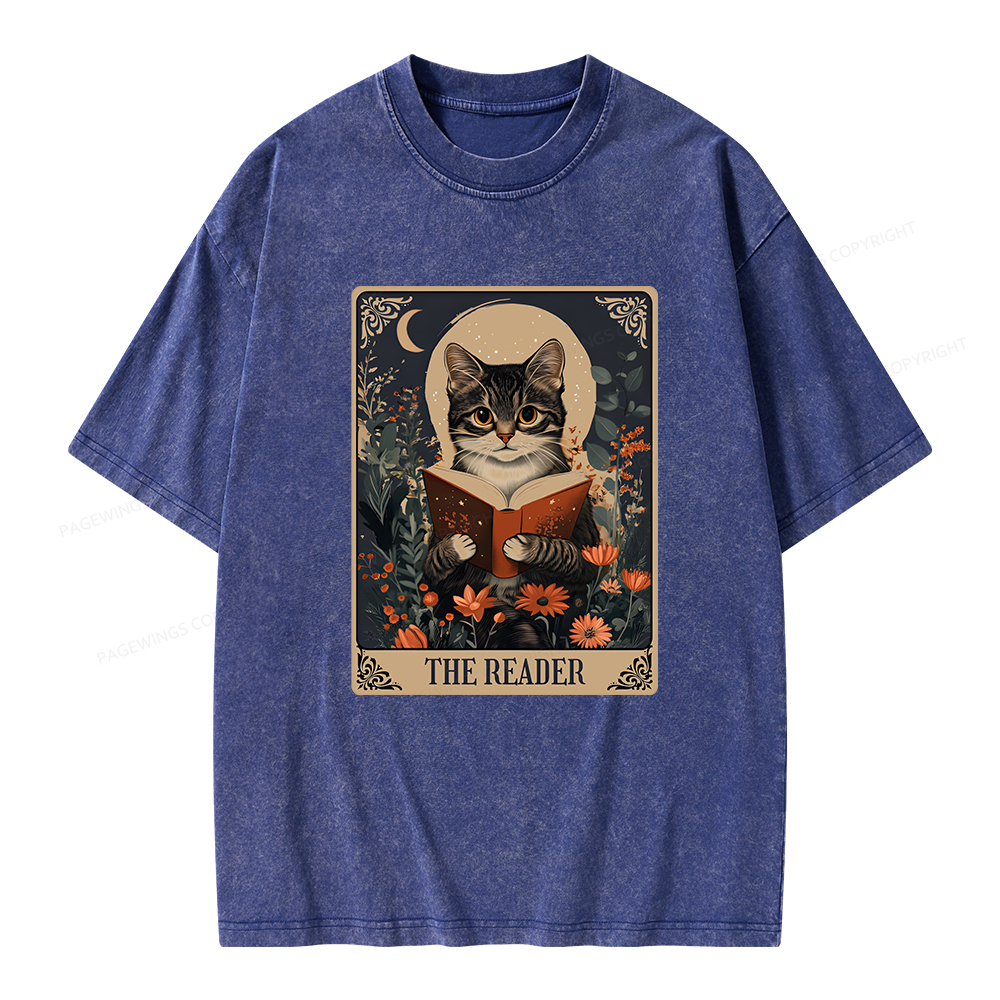 Pagewings The Reader Tarot Card Cat Unisex Washed T-shirt
