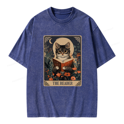 Pagewings The Reader Tarot Card Cat Unisex Washed T-shirt