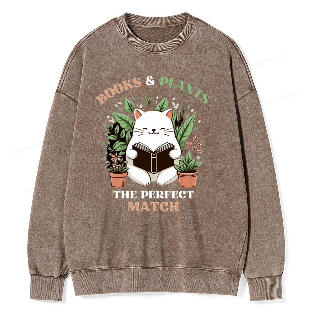 Pagewing Books And Plants - The Perfect Match T-Shirt Unisex Washed Sweatshirt