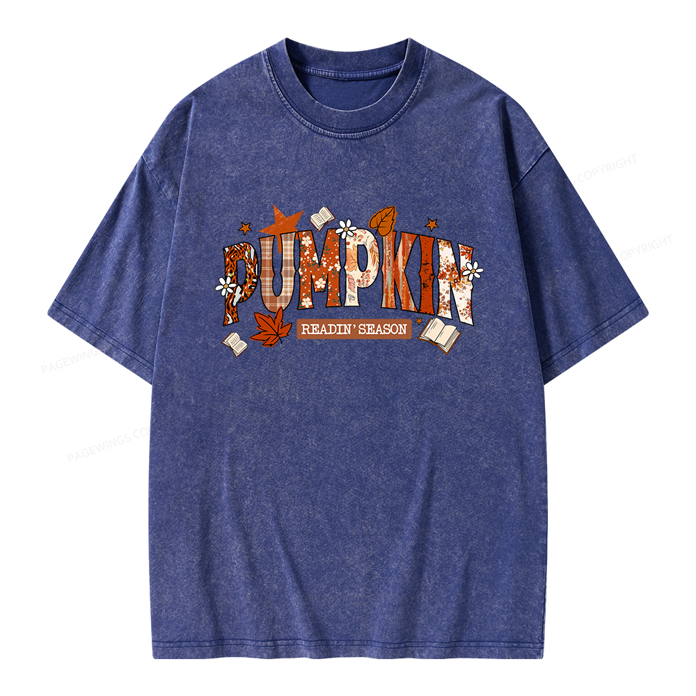 Pagewings Pumpkin Reading Season Unisex Washed T-shirt