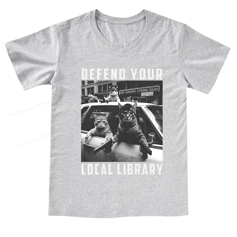 Pagewings Defend Your Local Library V-neck T-shirt