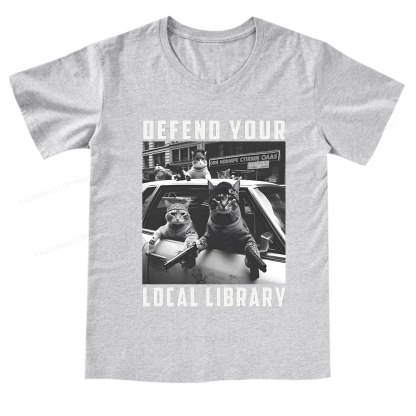 Pagewings Defend Your Local Library V-neck T-shirt