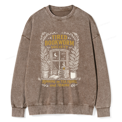 Pagewings Tired Bookworm Society Unisex Washed Sweatshirt