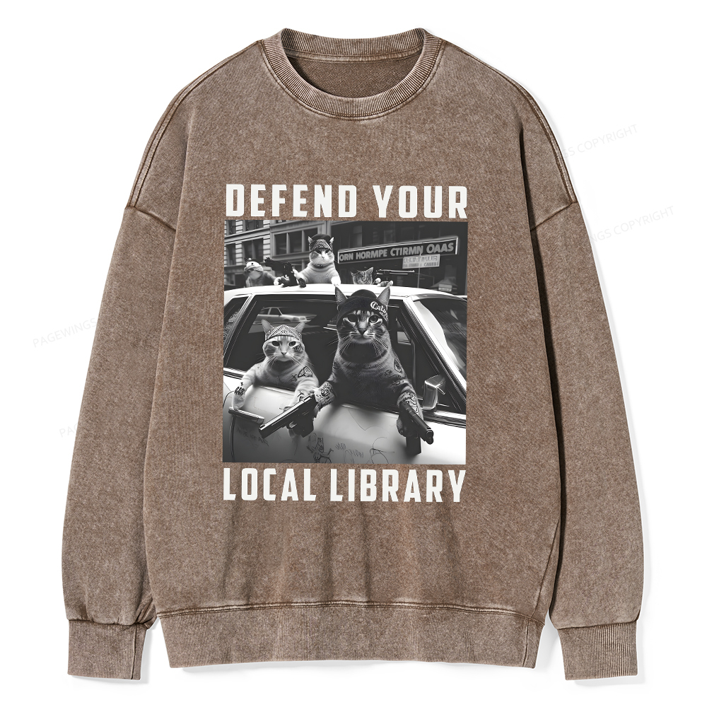 Pagewings Defend Your Local Library Unisex Washed Sweatshirt