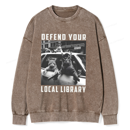 Pagewings Defend Your Local Library Unisex Washed Sweatshirt
