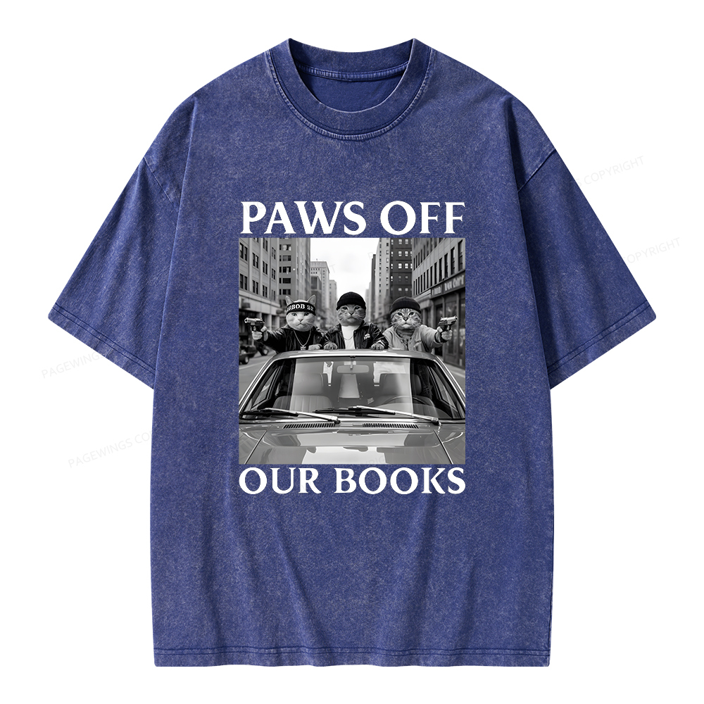 Pagewings Paws Off Our Books Unisex Washed T-shirt