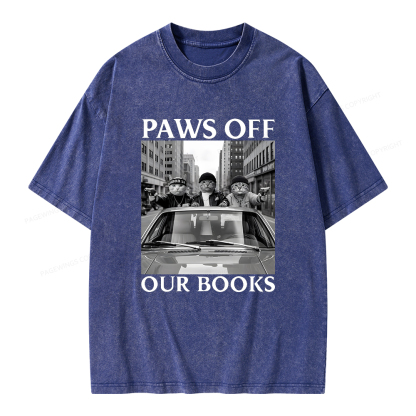 Pagewings Paws Off Our Books Unisex Washed T-shirt