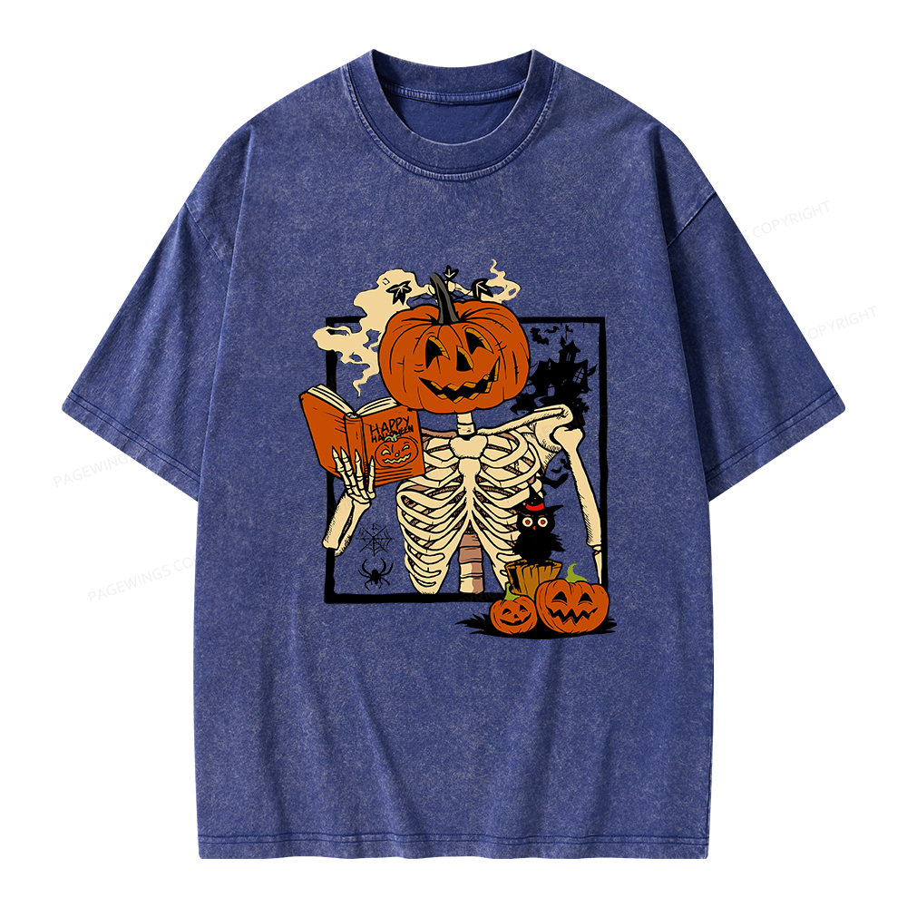 Pagewings Halloween Pumpkin Reader Unisex Washed T-shirt