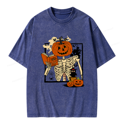 Pagewings Halloween Pumpkin Reader Unisex Washed T-shirt