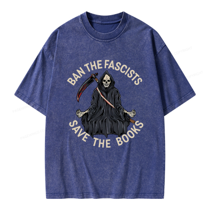 Pagewings Ban The Fascists Save The Books Unisex Washed T-shirt