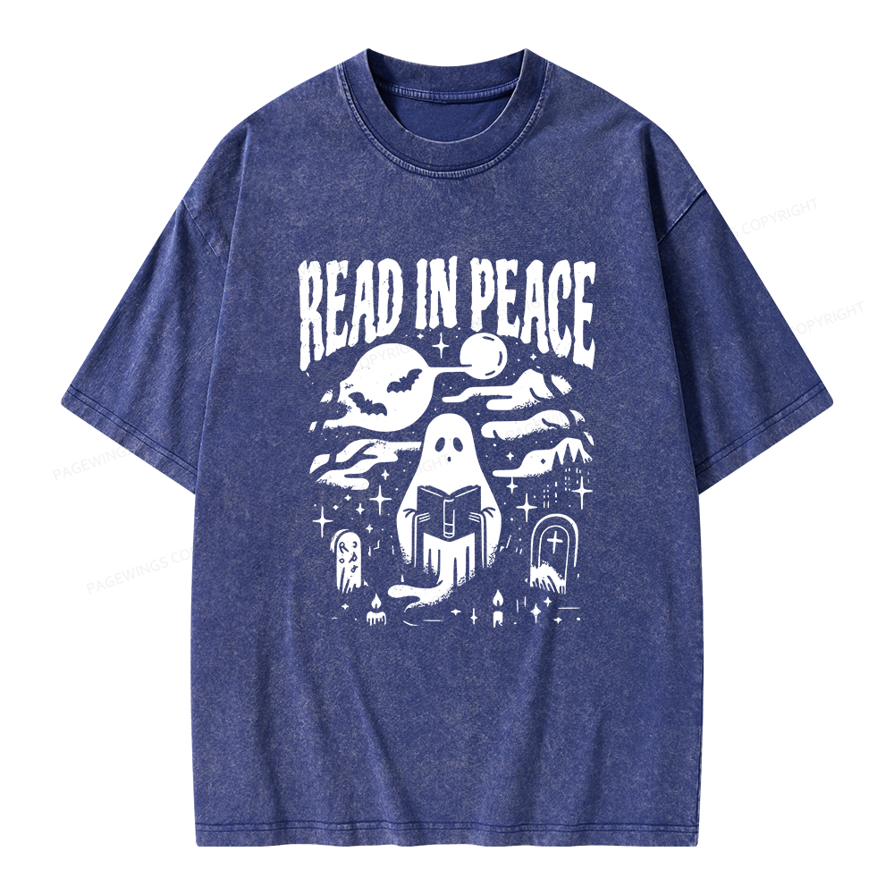 Pagewings  Halloween Read In Peace Ghost Reading Unisex Washed T-shirt