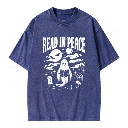 Pagewings  Halloween Read In Peace Ghost Reading Unisex Washed T-shirt
