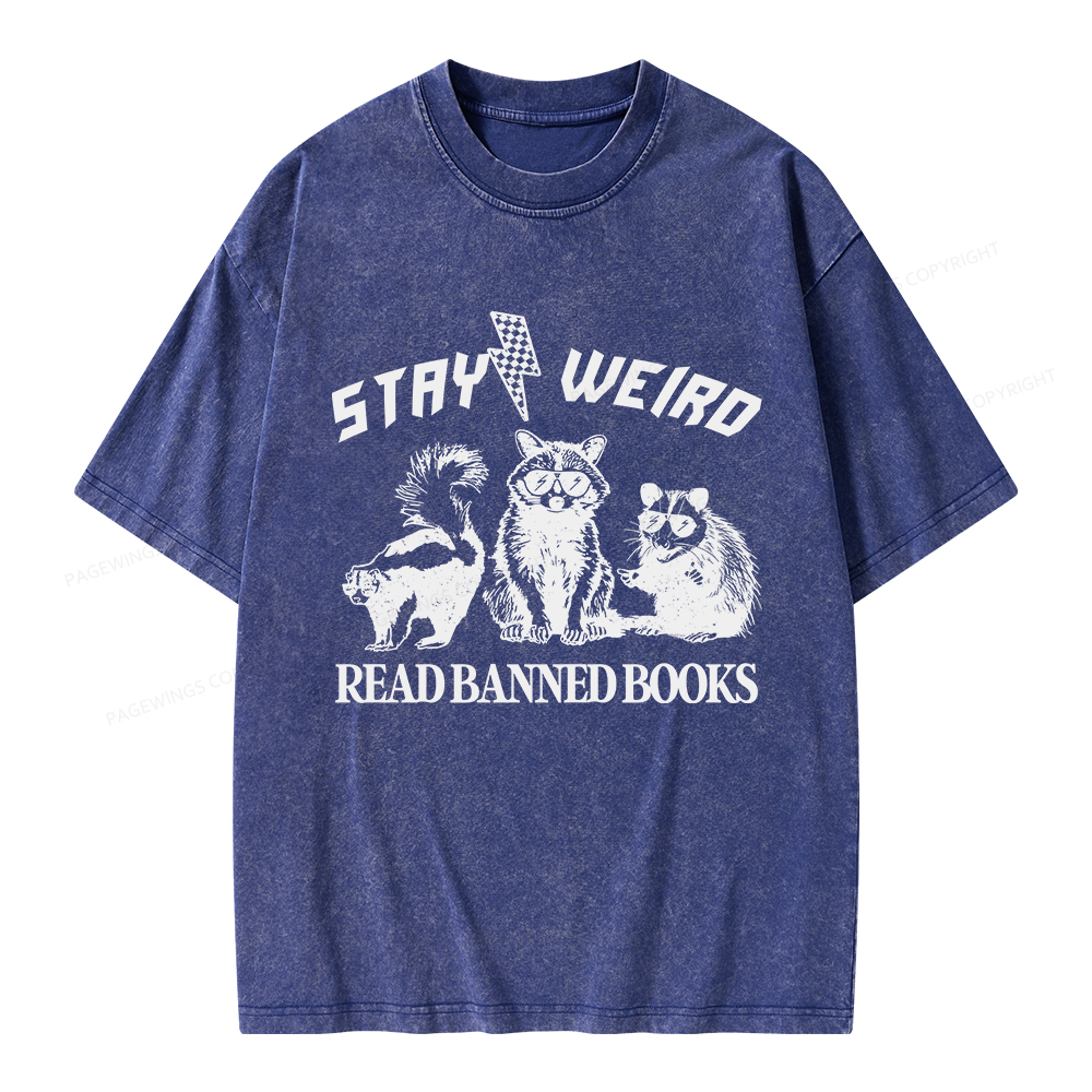 Pagewings Stay Weird Read Banned Books Unisex Washed T-shirt
