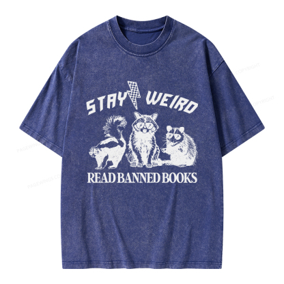 Pagewings Stay Weird Read Banned Books Unisex Washed T-shirt