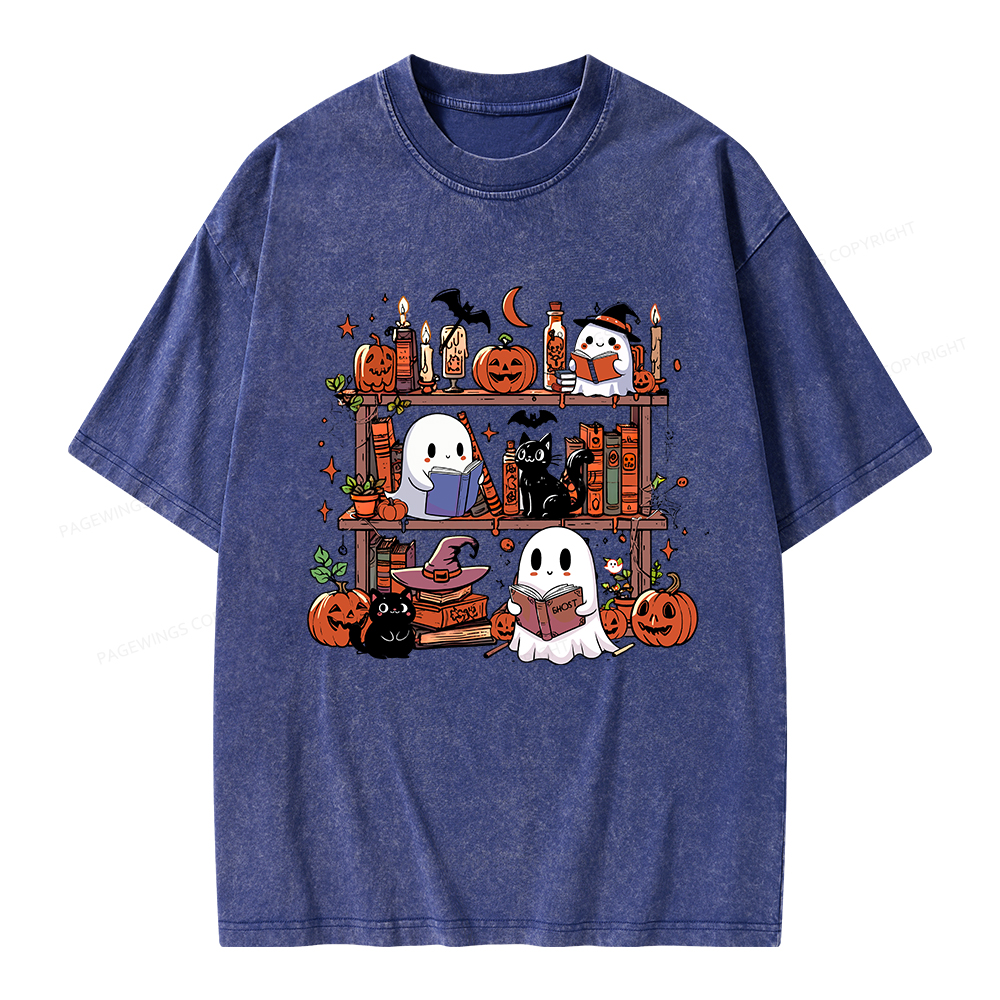 Pagewings Halloween Library Unisex Washed T-shirt