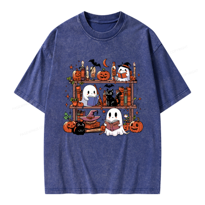 Pagewings Halloween Library Unisex Washed T-shirt