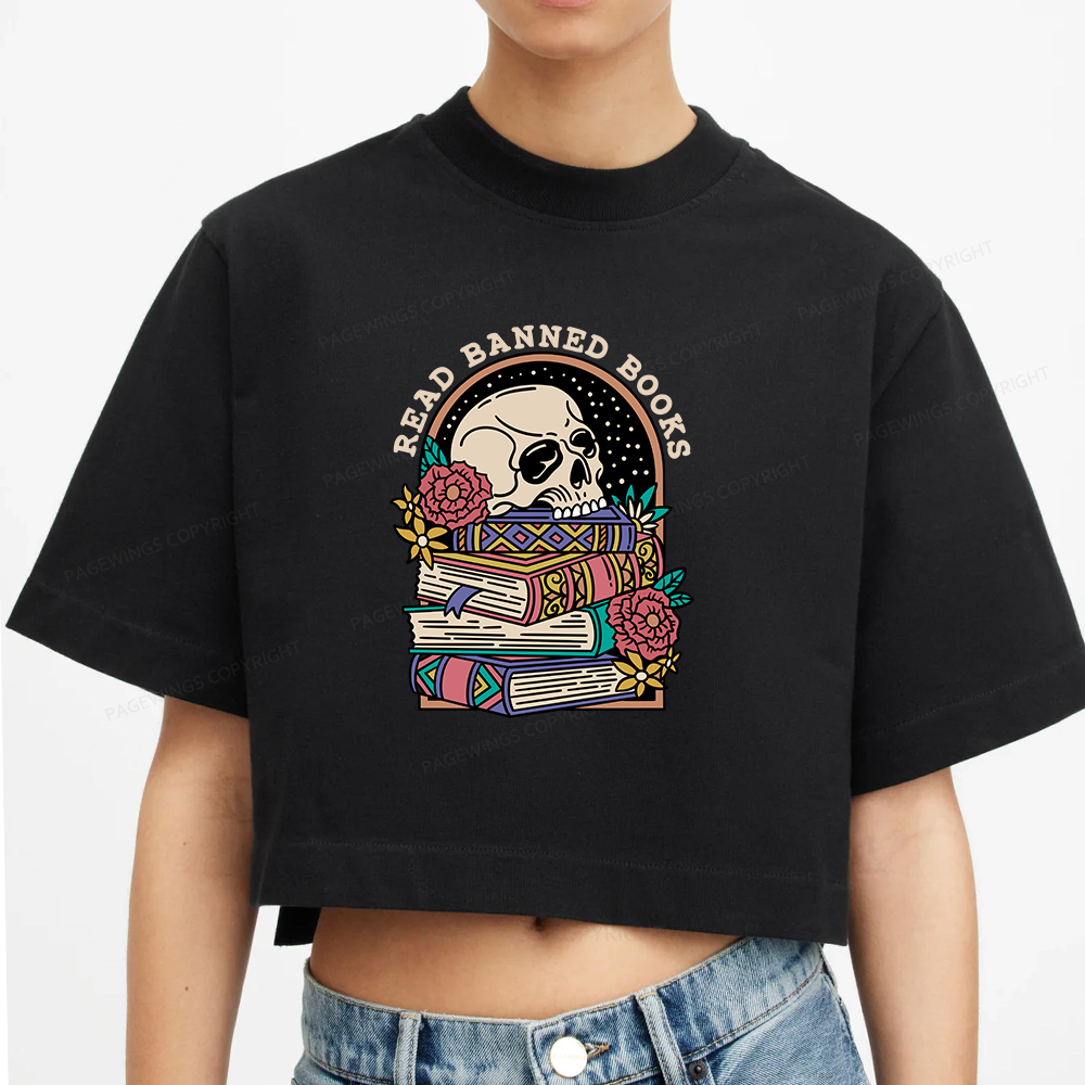 Pagewings Read Banned Book Floral Women Crop Tops