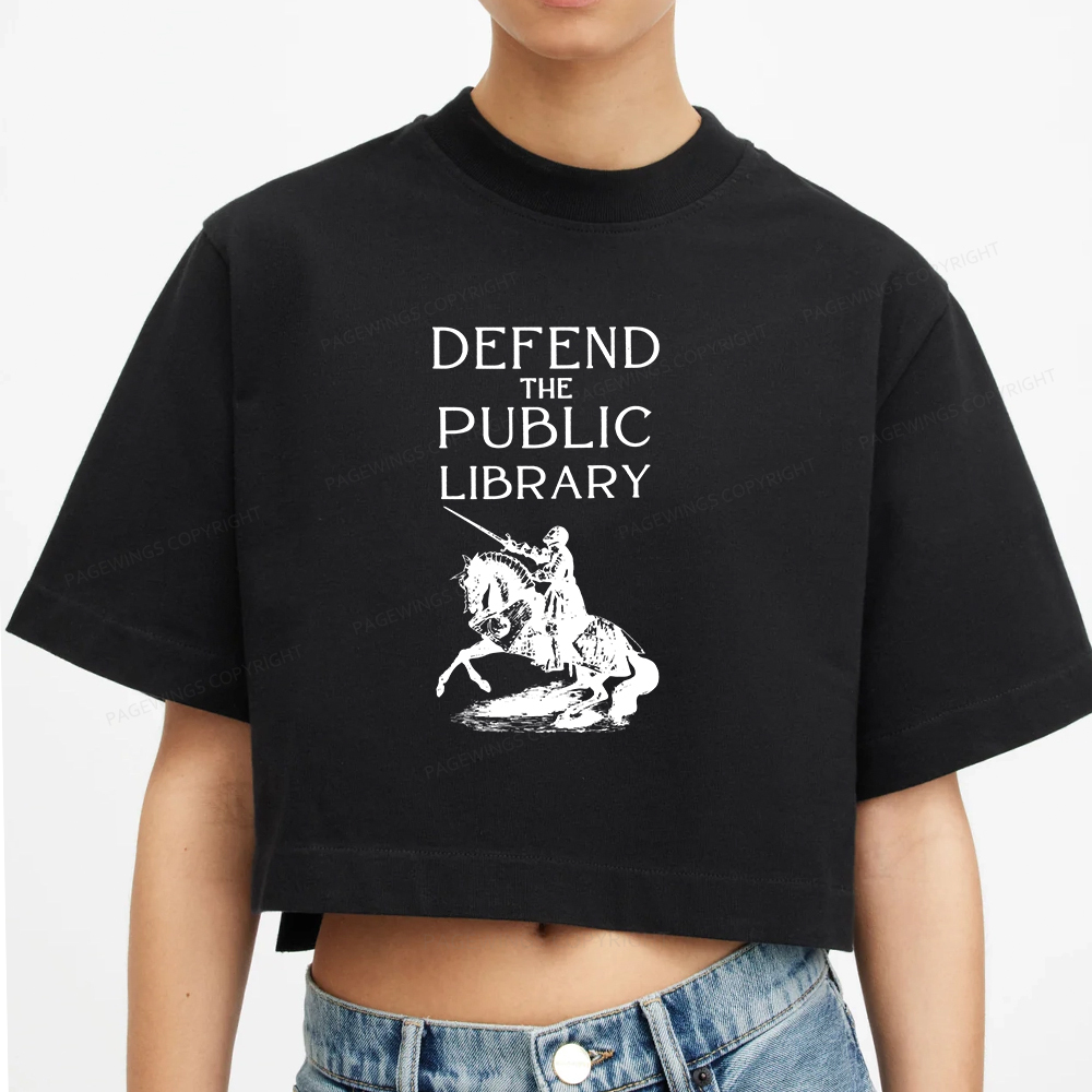 Pagewings Defend The Public Library Women Crop Tops