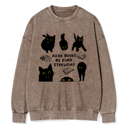 Pagewings Read Books Be Kind Stay Weird Unisex Washed Sweatshirt