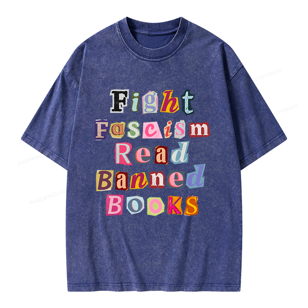 Pagewings Fight Fascism Read Books Unisex Washed T-shirt