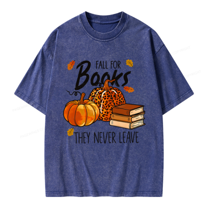 Pagewings Fall For Books He Never Leaves Unisex Washed T-shirt