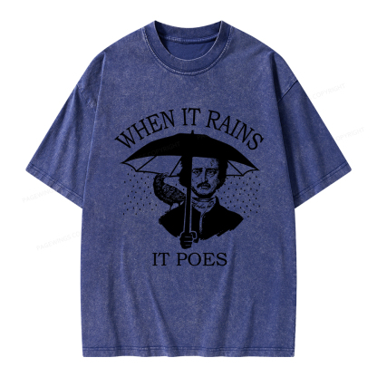 Pagewings When It Rains It Poes Unisex Washed T-shirt