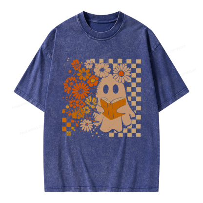 Pagewings Halloween Floral Ghost Unisex Washed T-shirt